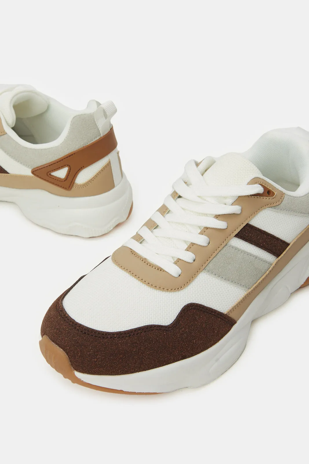 Men White Colour Block Trainer