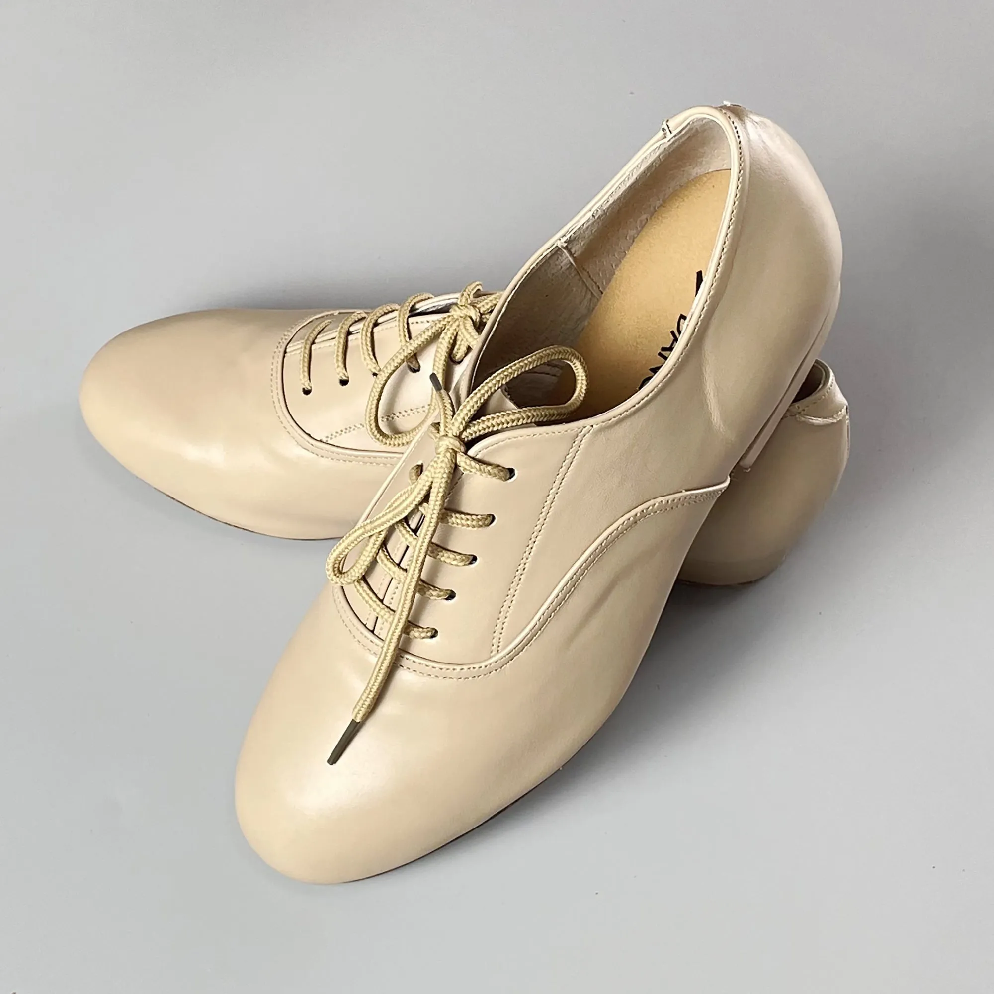 Men's Argentine Tango Shoes Leather Sole 1 inch Heel Lace-up Nude