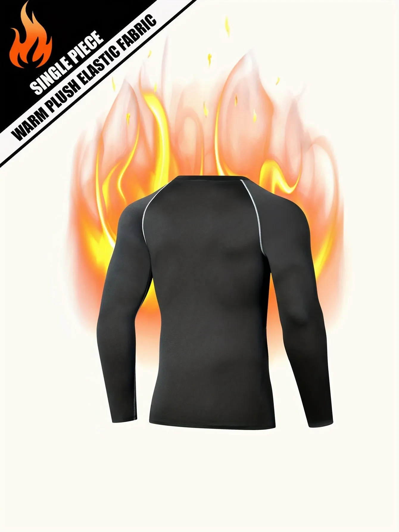 Men's Thermal Long Sleeve Compression Round Neck T-Shirt - High-Elastic Tight Fit for Winter Fitness, Training, and Running