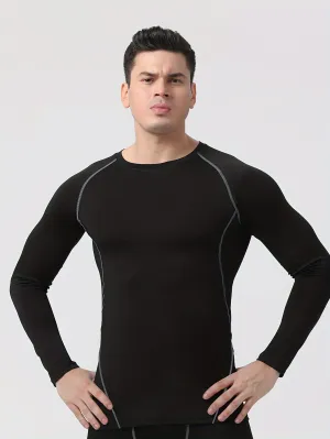 Men's Thermal Long Sleeve Compression Round Neck T-Shirt - High-Elastic Tight Fit for Winter Fitness, Training, and Running