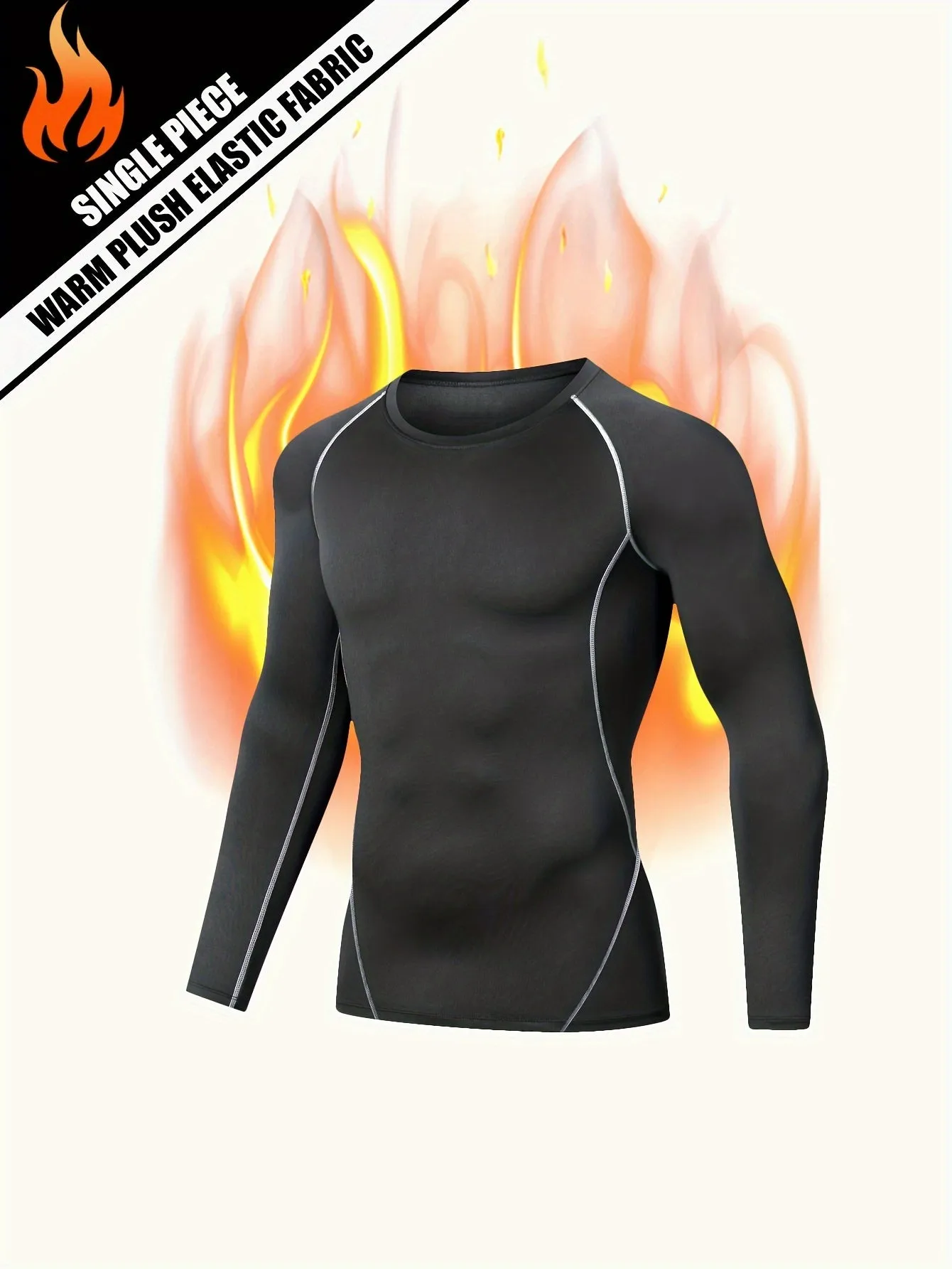 Men's Thermal Long Sleeve Compression Round Neck T-Shirt - High-Elastic Tight Fit for Winter Fitness, Training, and Running