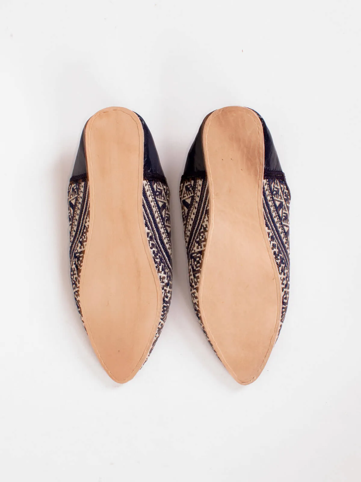 Moroccan Jacquard Pointed Babouche Slippers, Indigo