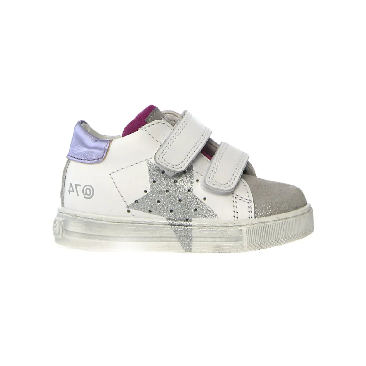 Naturino Toddler's (Sizes 22-26) Falcotto Salazar VL White Leather/Silver Shimmer Star