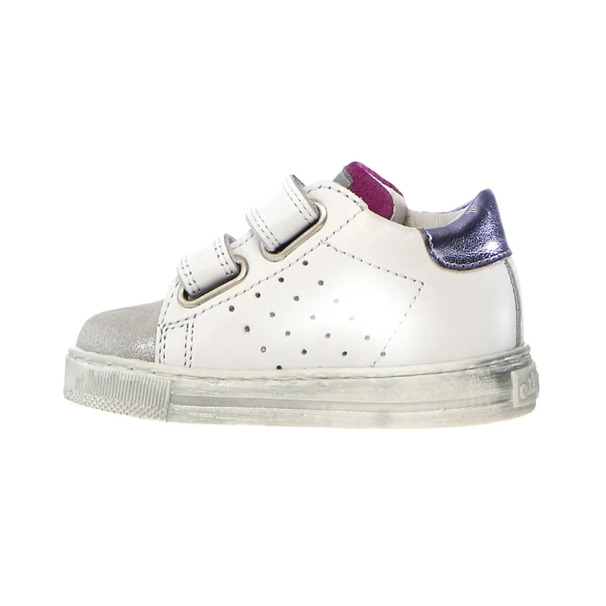 Naturino Toddler's (Sizes 22-26) Falcotto Salazar VL White Leather/Silver Shimmer Star