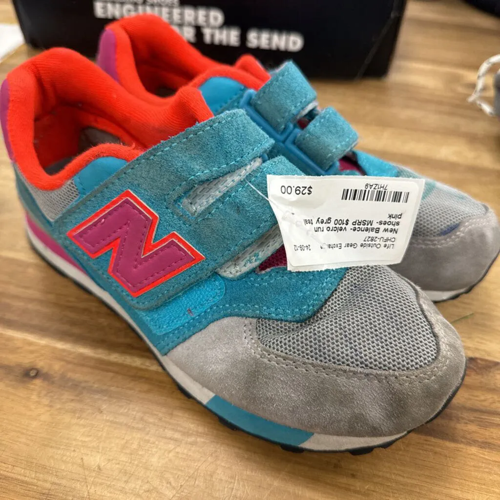 New Balence- velcro run shoes- MSRP $100: grey teal pink -children-