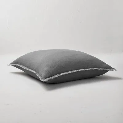 New - Euro Heavyweight Linen Blend Throw Pillow Dark Gray - Casaluna