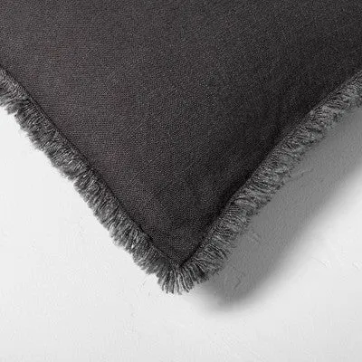 New - Euro Heavyweight Linen Blend Throw Pillow Washed Black - Casaluna