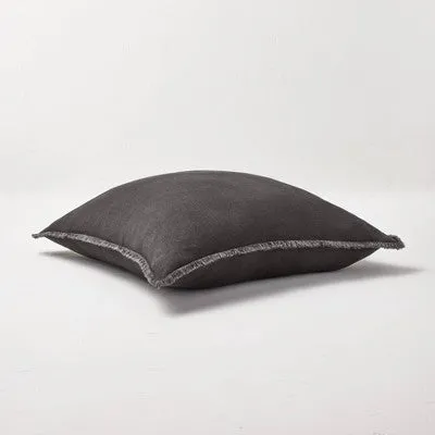 New - Euro Heavyweight Linen Blend Throw Pillow Washed Black - Casaluna