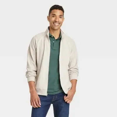 New - Men's Casual Fit Zip-Up Sweatshirt - Goodfellow & Co Cream M