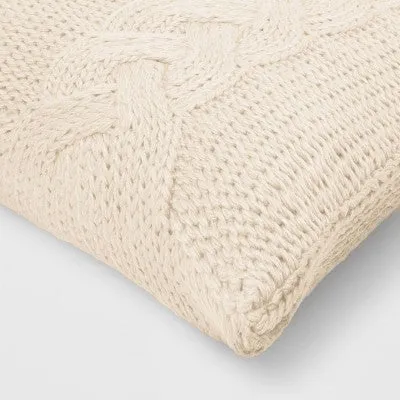 New - Oversized Cable Knit Square Throw Pillow Cream - Threshold