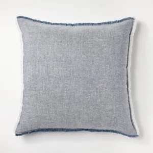 New - Oversized Reversible Linen Square Throw Pillow with Frayed Edges Blue - Threshold designed with Studio McGee