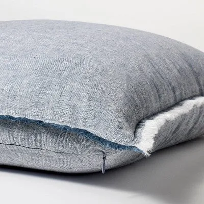 New - Oversized Reversible Linen Square Throw Pillow with Frayed Edges Blue - Threshold designed with Studio McGee