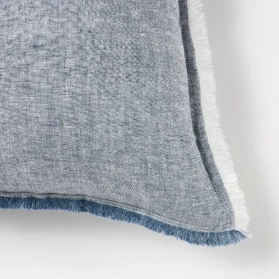 New - Oversized Reversible Linen Square Throw Pillow with Frayed Edges Blue - Threshold designed with Studio McGee