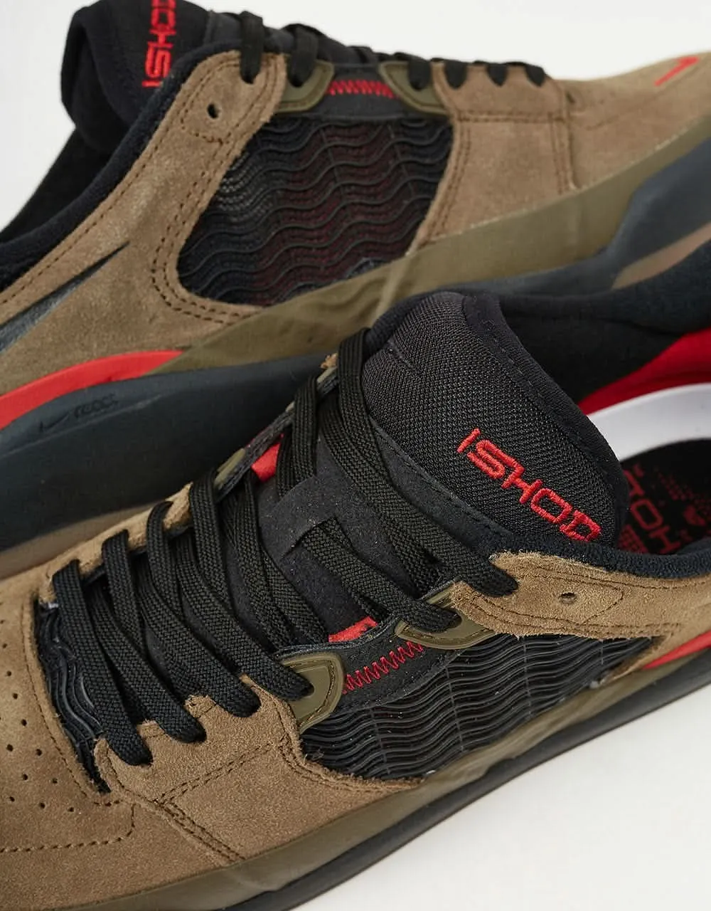 Nike SB Ishod Skate Shoes - Lt Olive/Black-Lt Olive-Varsity Red-Black-Gum Dk Brown