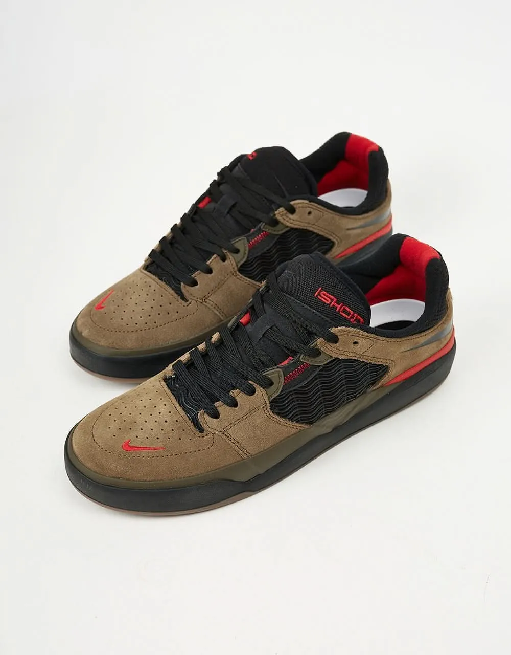 Nike SB Ishod Skate Shoes - Lt Olive/Black-Lt Olive-Varsity Red-Black-Gum Dk Brown