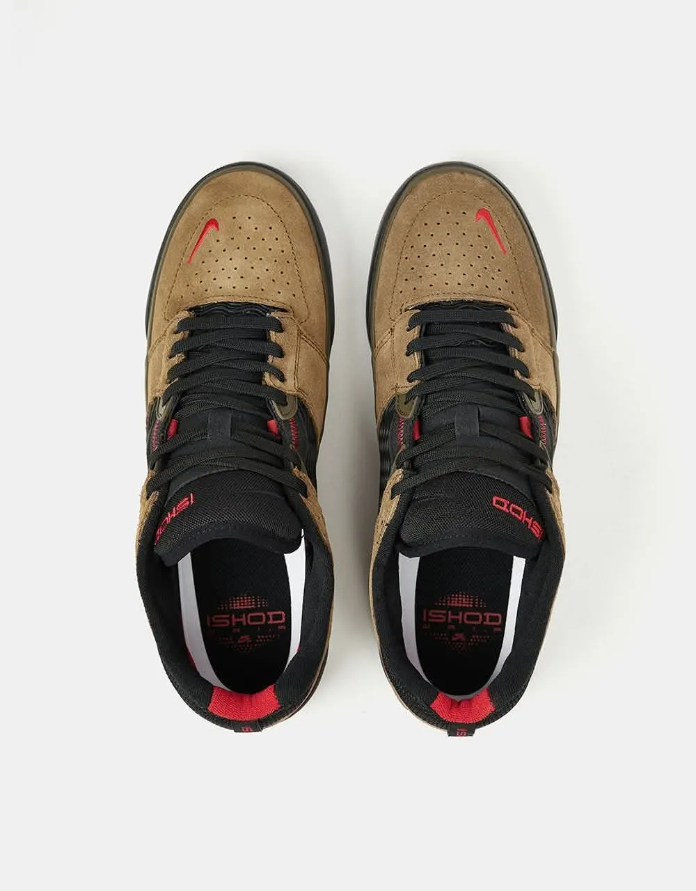 Nike SB Ishod Skate Shoes - Lt Olive/Black-Lt Olive-Varsity Red-Black-Gum Dk Brown