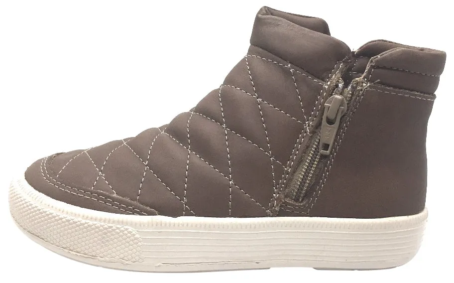 Old Soles Girl's and Boy's 1040 Zip Daley Distressed Coffee Quilted Leather Side Zipper High Top Sneakers