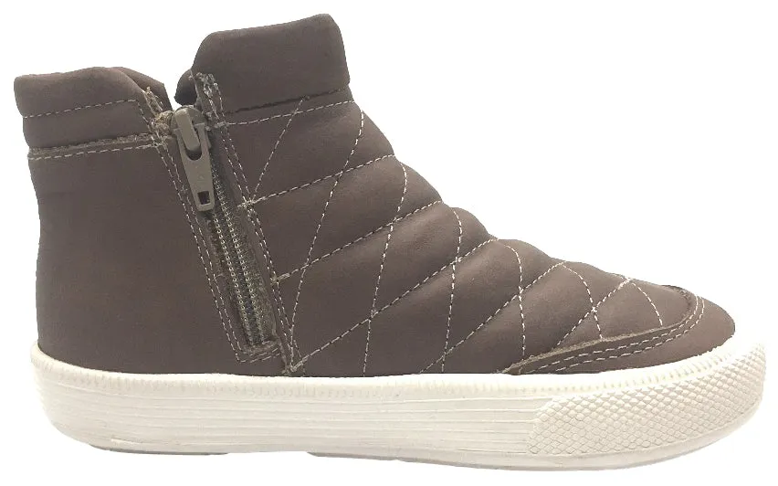 Old Soles Girl's and Boy's 1040 Zip Daley Distressed Coffee Quilted Leather Side Zipper High Top Sneakers