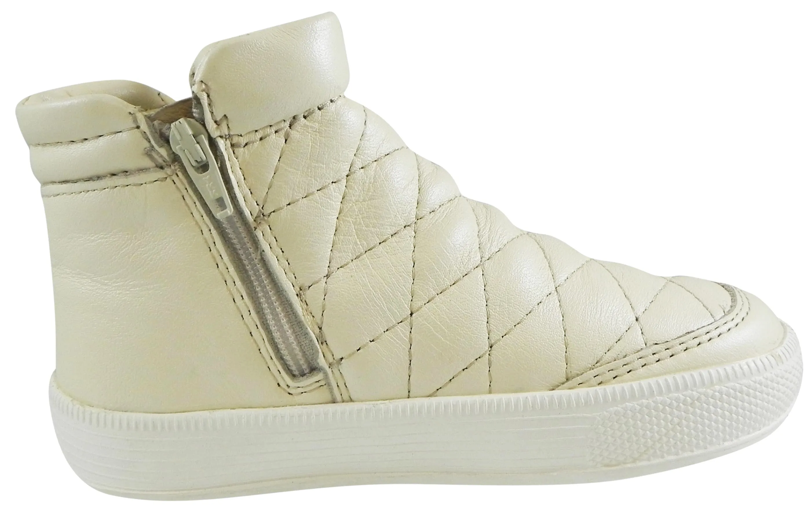 Old Soles Girl's Zip Daley Pearl Metallic Quilted Leather Zipper High Top Sneaker Shoe