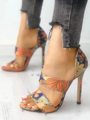 Open Toe Printed Pumps Sandals