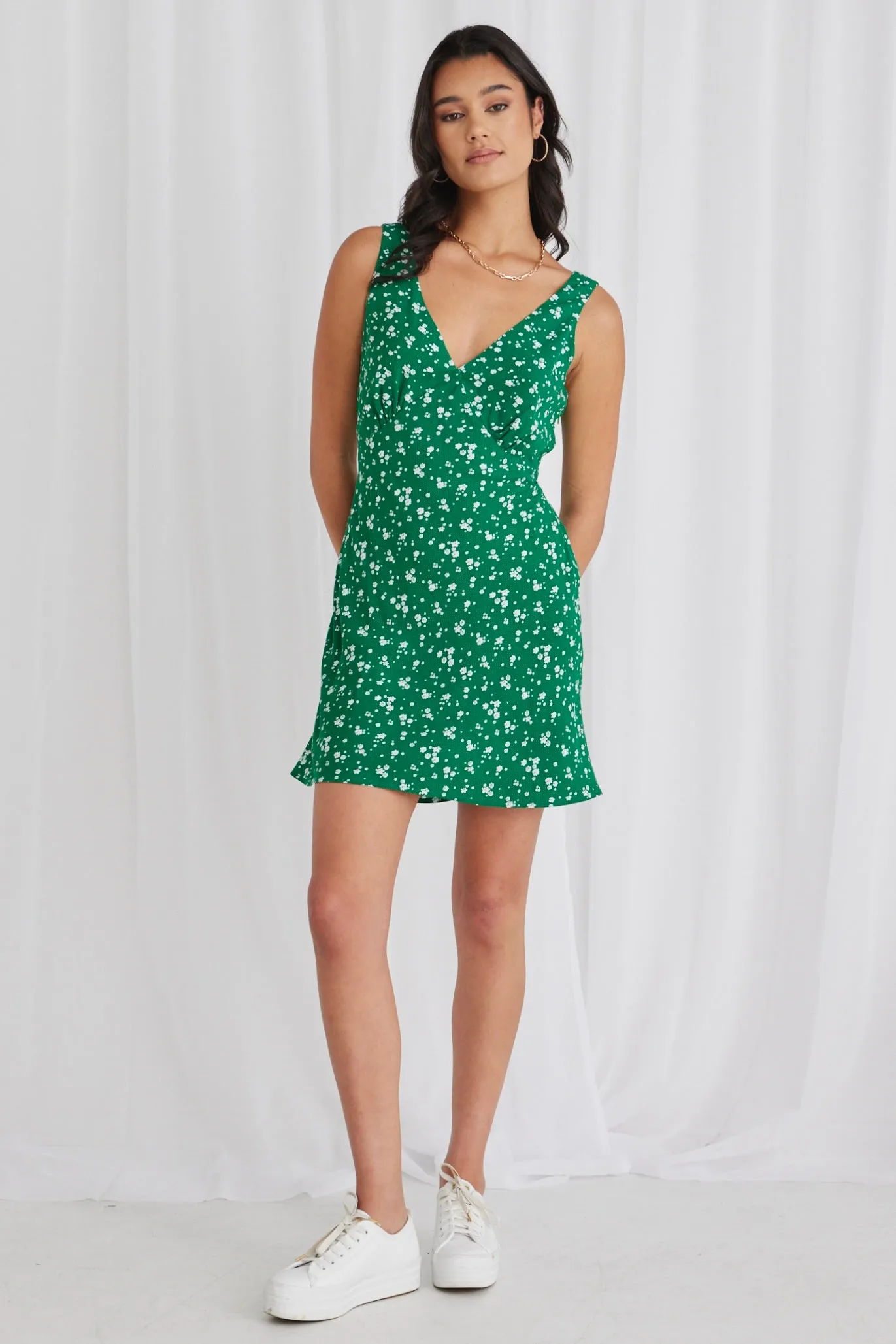 Orion Green Ditsy Slim Fit Mini Dress