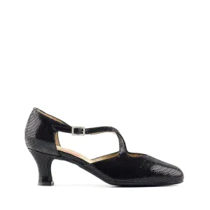 Paoul Chase Ladies Black Lamé Practice Dance Shoe with Crossed Straps and Low Heel