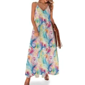 Pastel Rainbow Paisley Spaghetti Strap Ankle-Length Dress Long dress