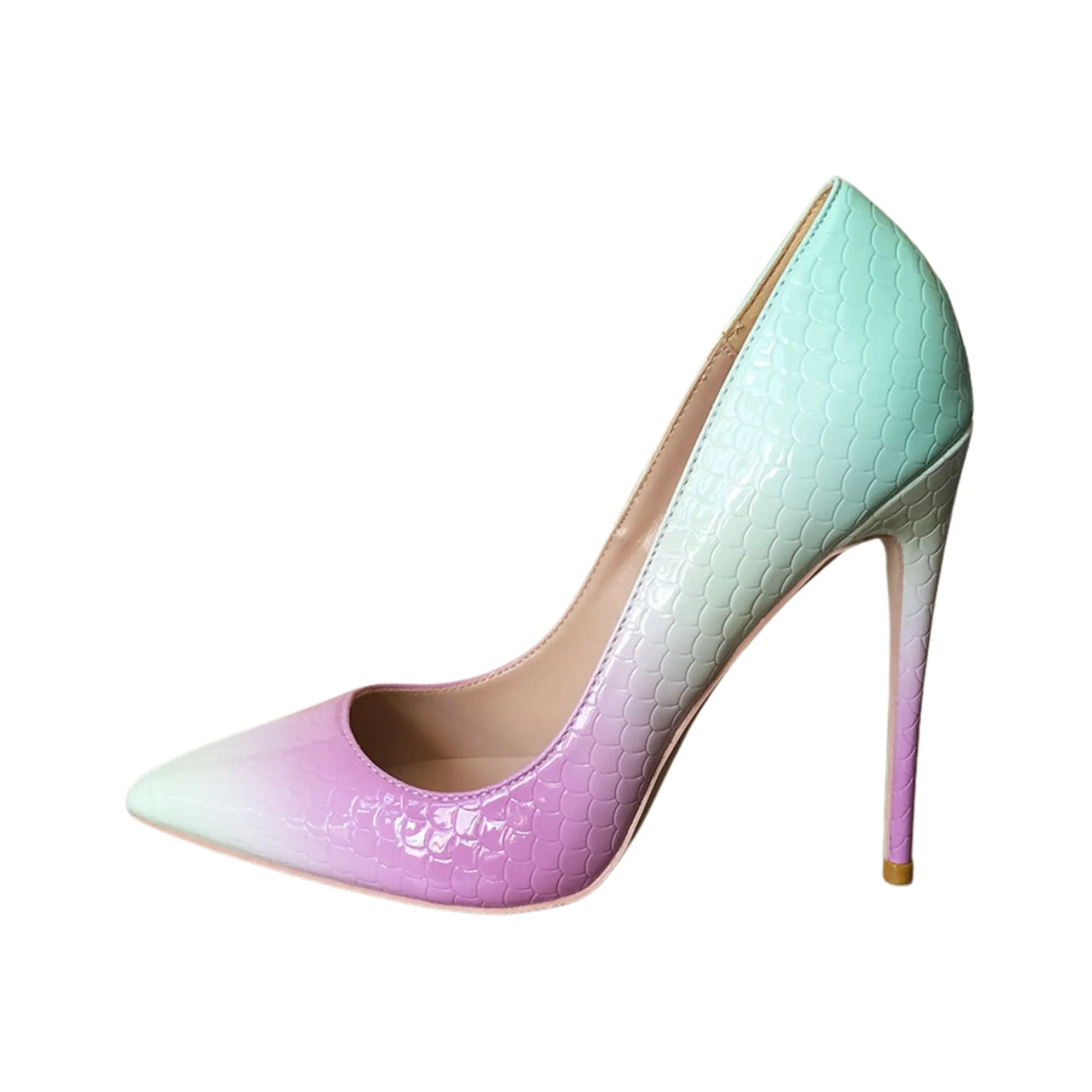 Pre Order:  Gradient Pink Green Crocodile Pattern Pointed-Toe Shoes