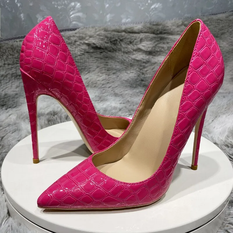 Pre Order:  Rose Pink Crocodile Pattern Pointed-Toe Shoes