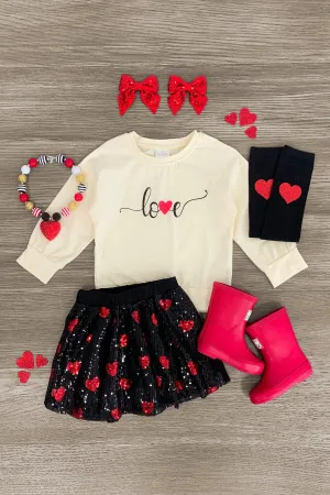 "Love" Hearts & Sequins Skirt Set