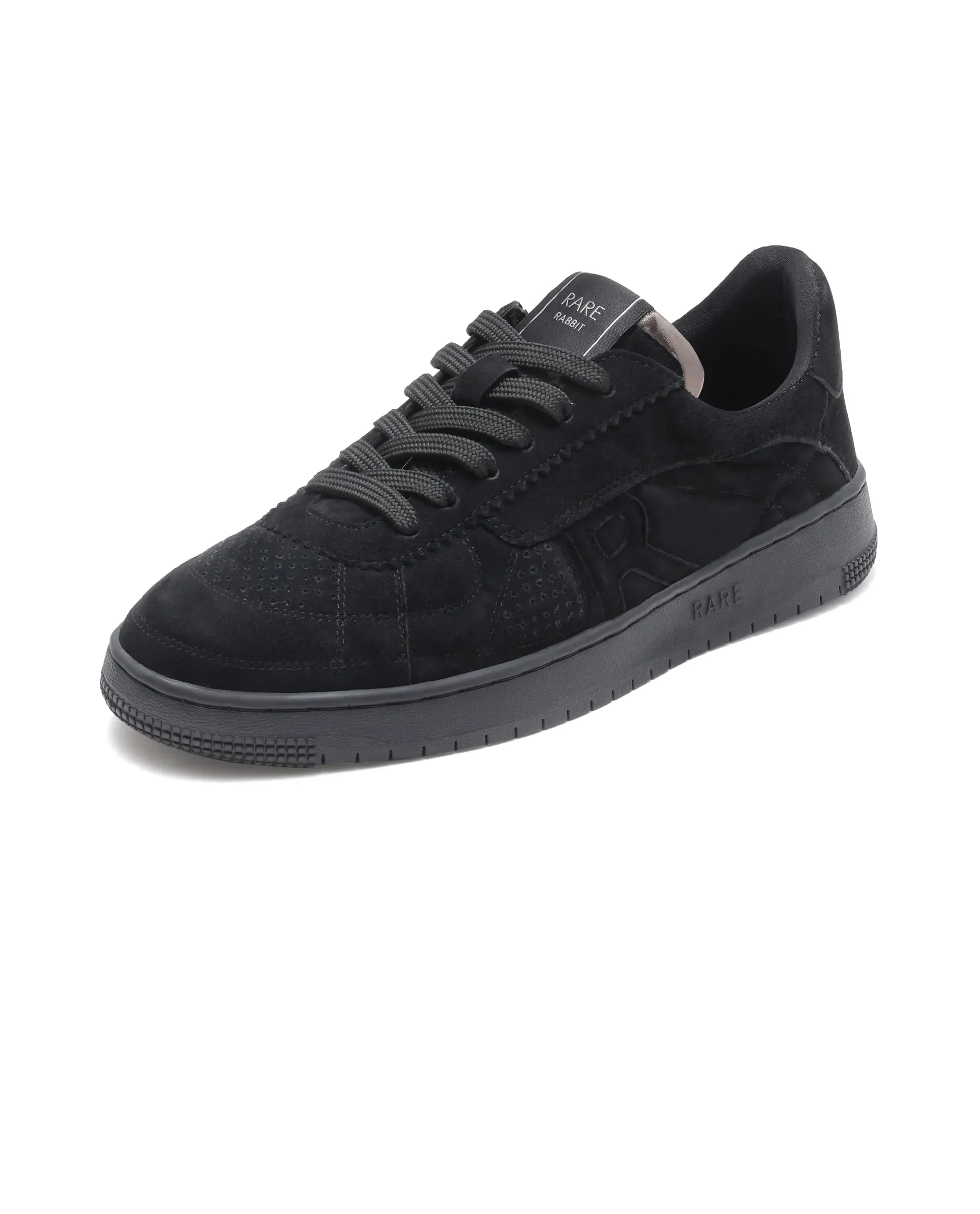 Rare Rabbit Men Ragno Black Genuine Suede Leather Low-Top Lace Up Sneaker Shoes