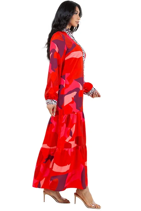 RED CAMO LONG MAXI  DRESS