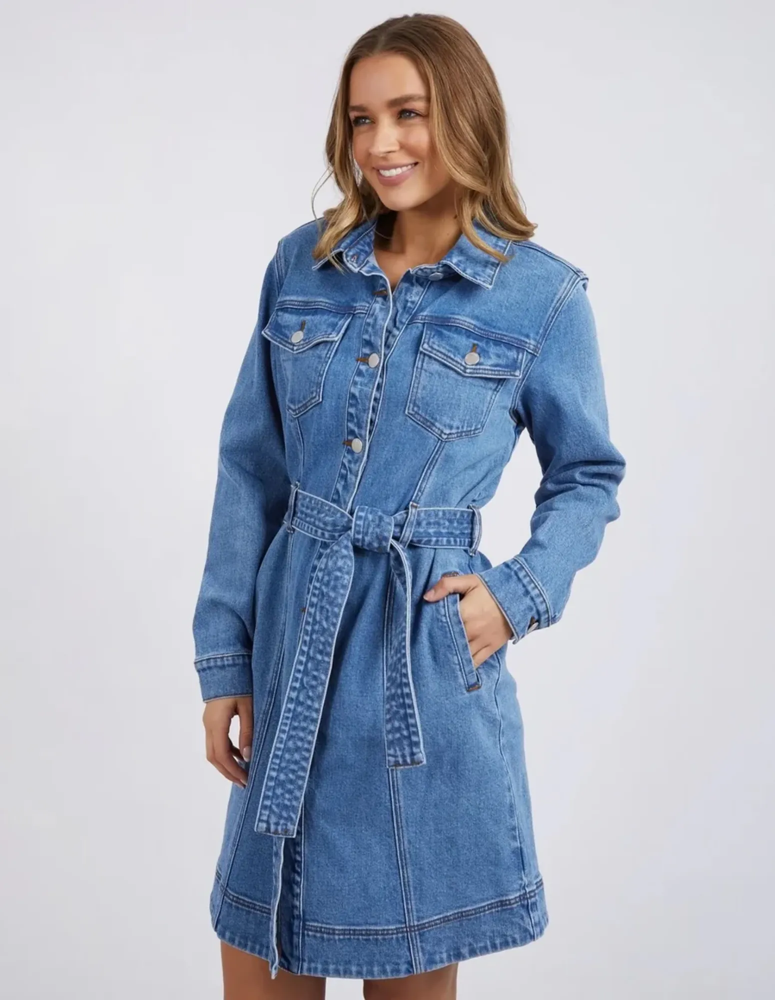 Riley Denim Dress - Mid Blue - Foxwood