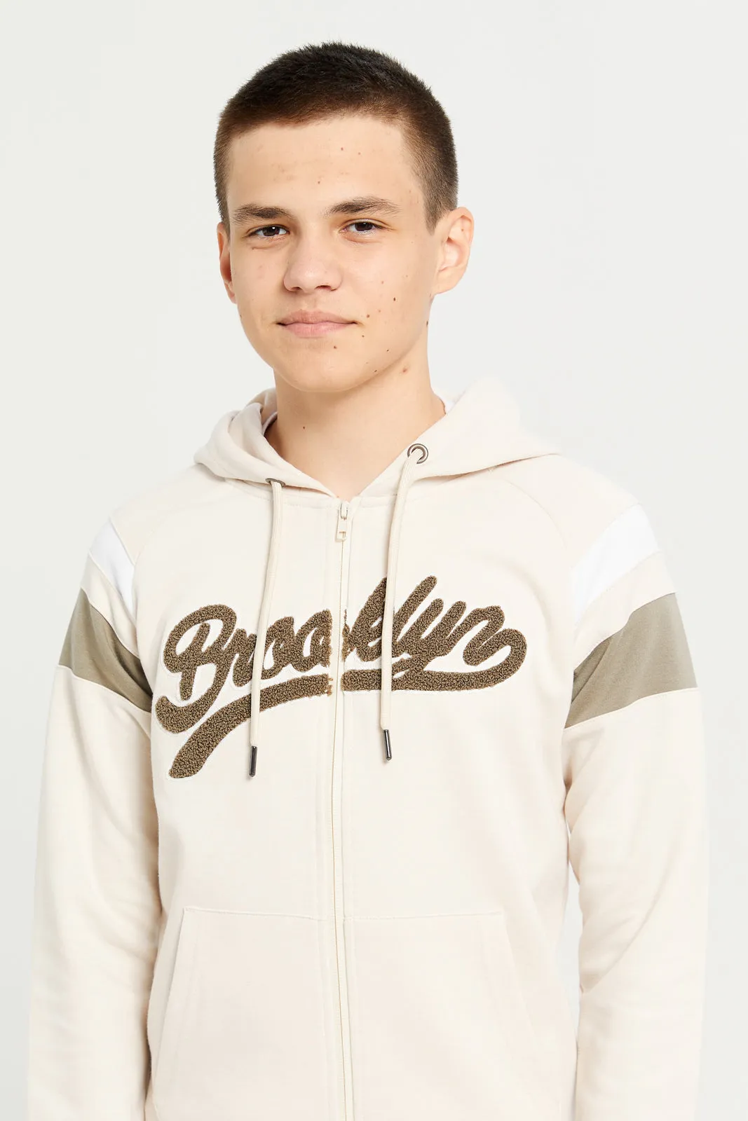 Senior Boys Beige Embroidered Sweatshirt