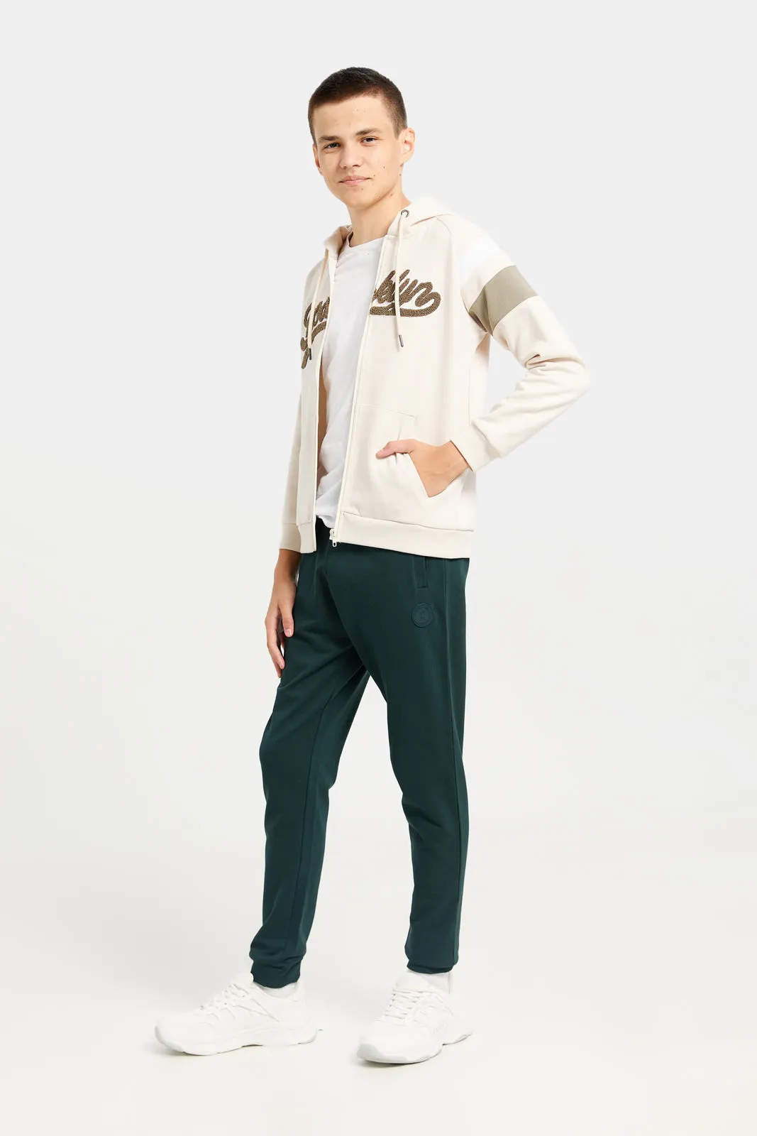 Senior Boys Beige Embroidered Sweatshirt