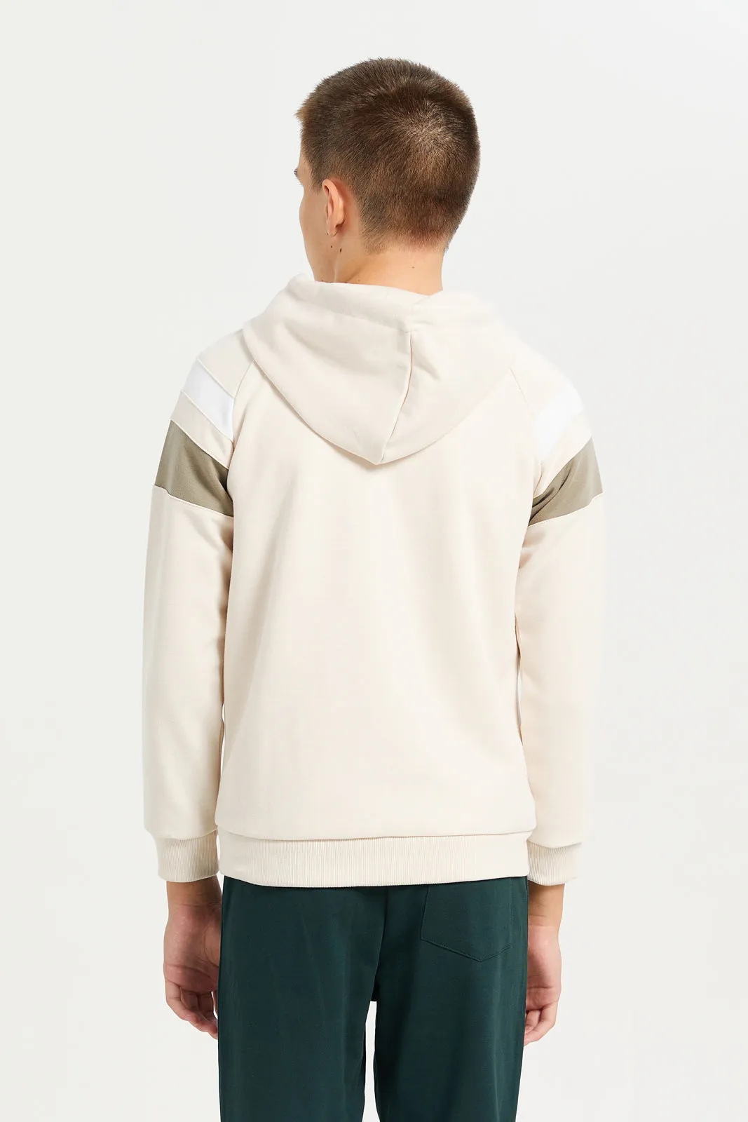 Senior Boys Beige Embroidered Sweatshirt