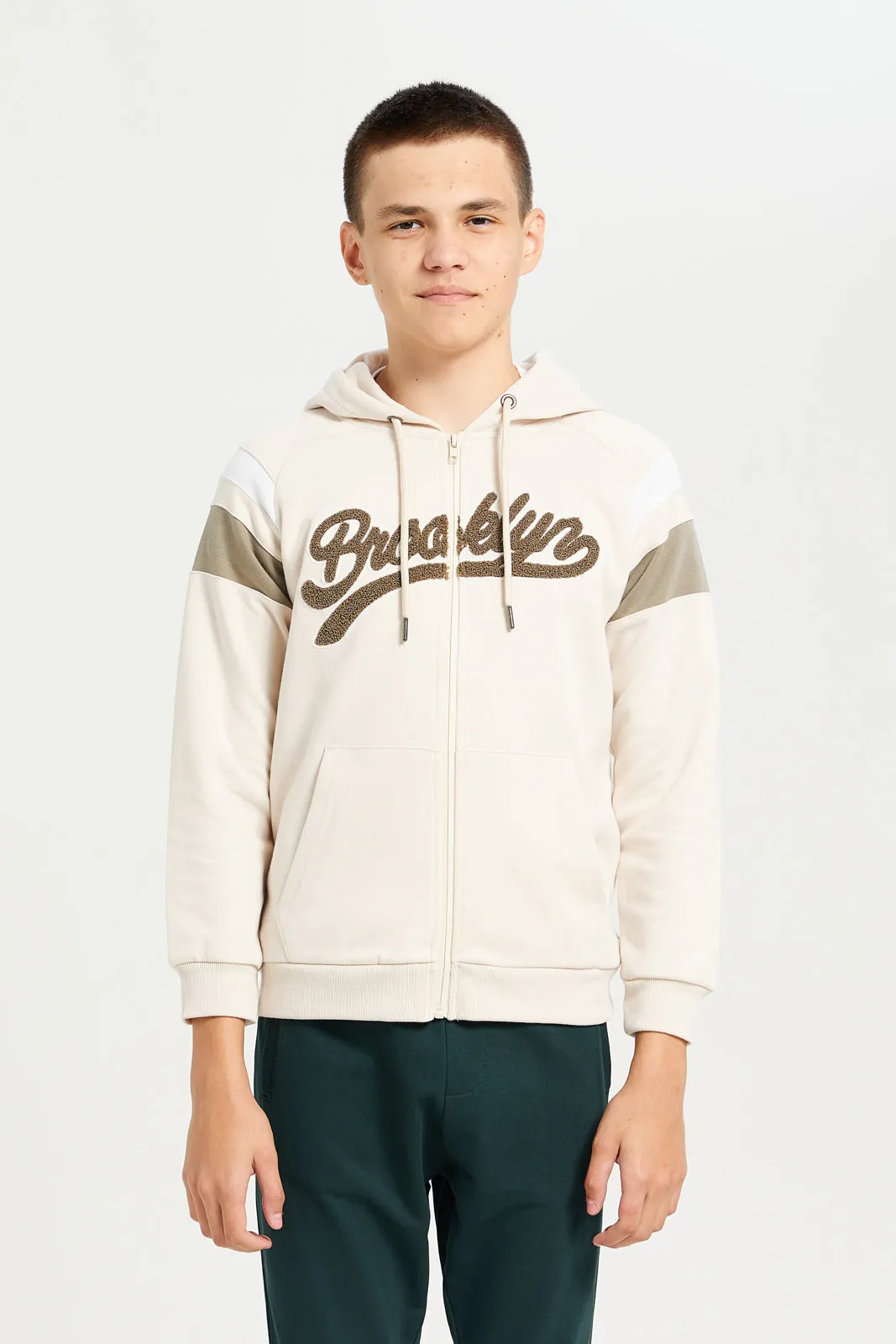 Senior Boys Beige Embroidered Sweatshirt