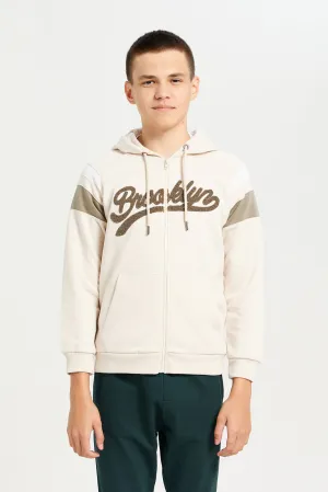 Senior Boys Beige Embroidered Sweatshirt