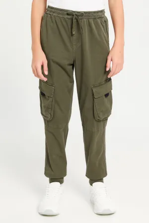 Senior Boys Olive Cargo Casual Trousers