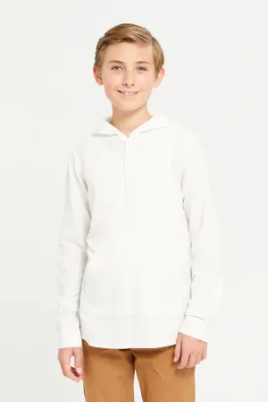 Senior Boys White Stripe Kangaroo Pocket Hooded Shirt