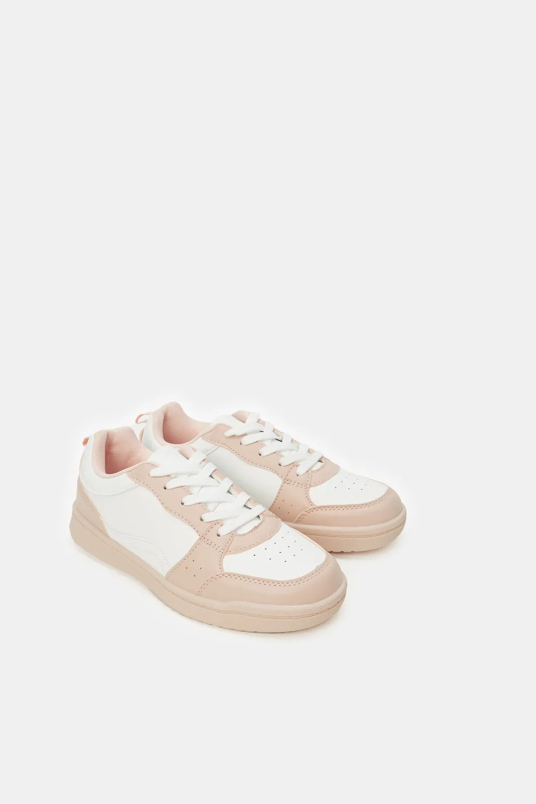 Senior Girls White And Pink Sneakers