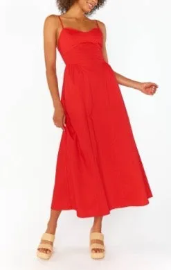 Show Me Your MUMU Allegra Midi Dress - CHERRY POPLIN