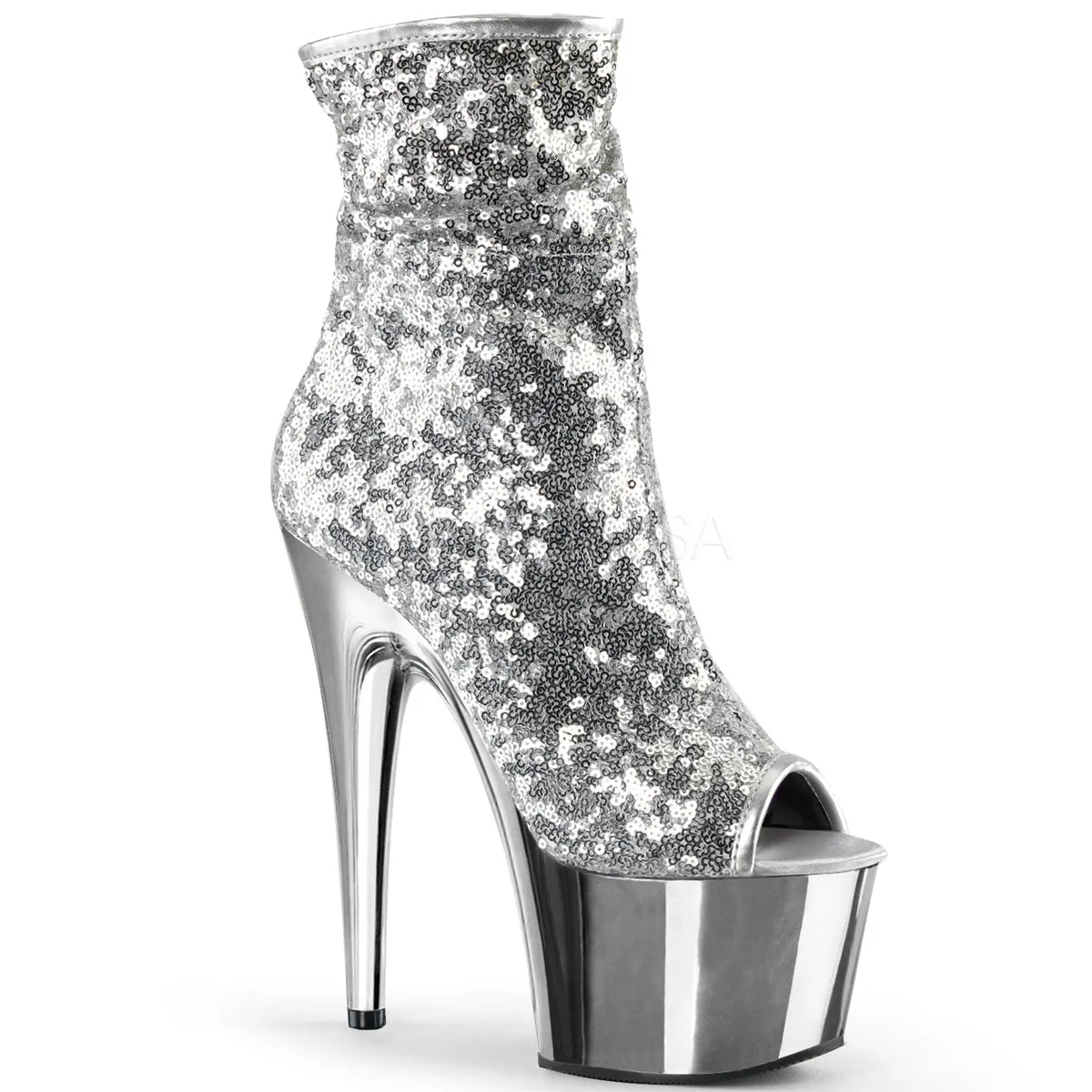 Silver Chrome Plated Platform Peep Toe Adore-1008SQ