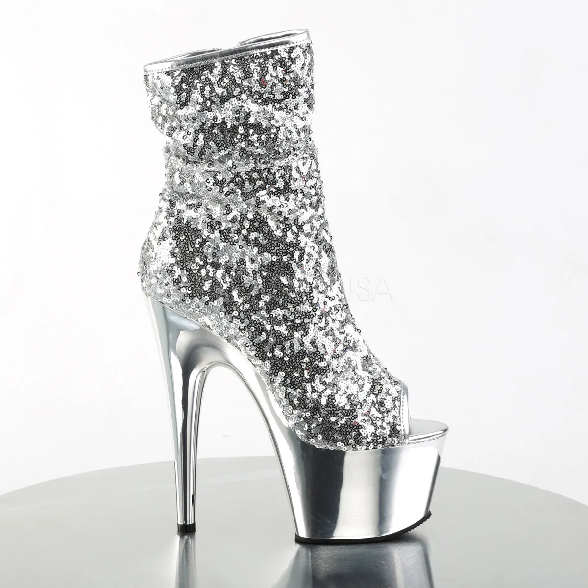 Silver Chrome Plated Platform Peep Toe Adore-1008SQ