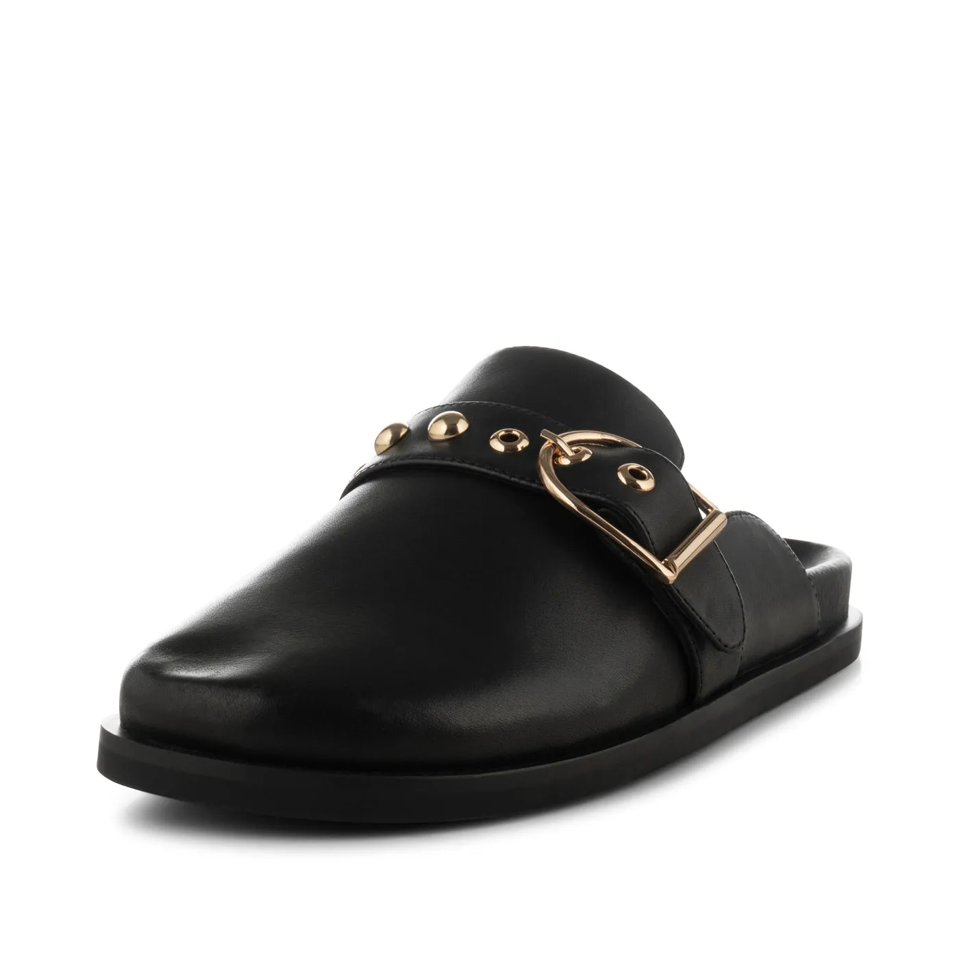 Siri buckle clog leather - BLACK