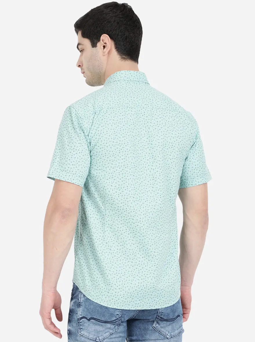 Sky Blue Printed Smart Fit Casual Shirt | Greenfibre