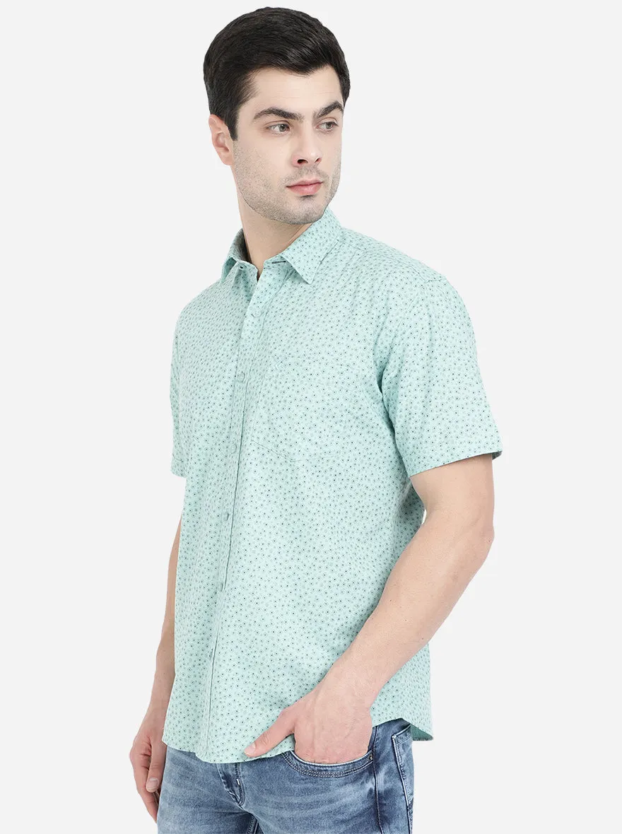 Sky Blue Printed Smart Fit Casual Shirt | Greenfibre