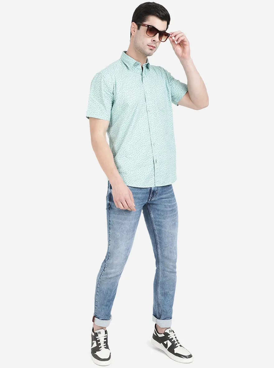 Sky Blue Printed Smart Fit Casual Shirt | Greenfibre