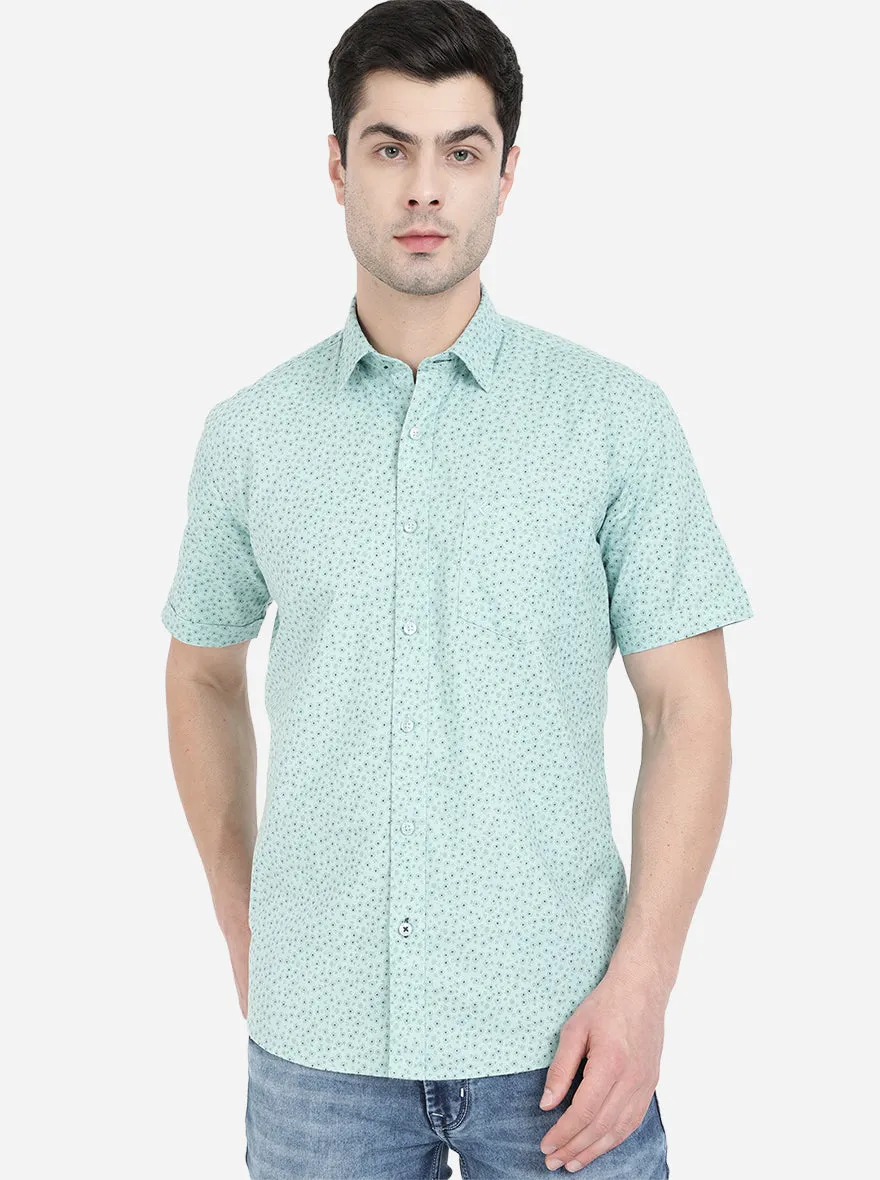 Sky Blue Printed Smart Fit Casual Shirt | Greenfibre