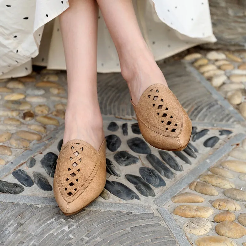 Soft Leather Mules Women Summer Slippers Handmade Apricot/Beige